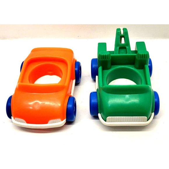 1992 Fisher Price Little People Lot of 2 Vehicles Orange Car & Green Tow Truck - Picture 4 of 6